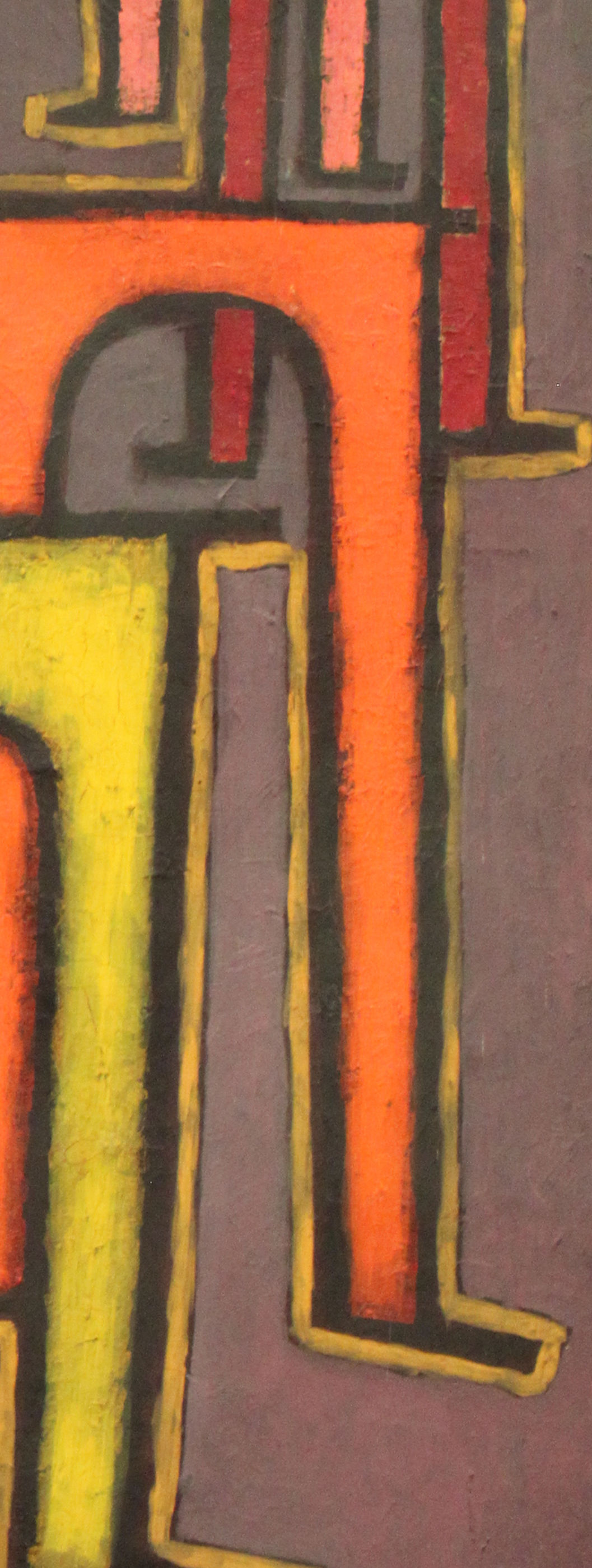 Detail 5: Warm red and orange forms crowd the right side in Viaducts Break Ranks